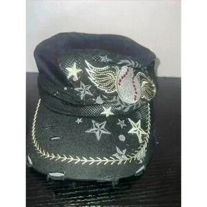 Baseball cap womens adjustable jewels stars distressed embroidery multicoler